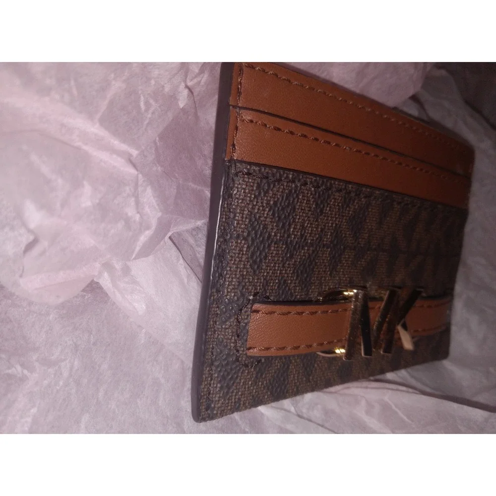 Authentic Michael Kors Reed Large Card Holder Wallet Brown MK Signature Logo
